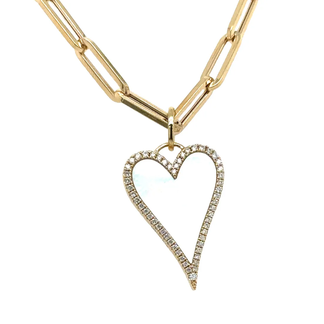 Mother Of Pearl and Diamond Heart Pendant Necklace