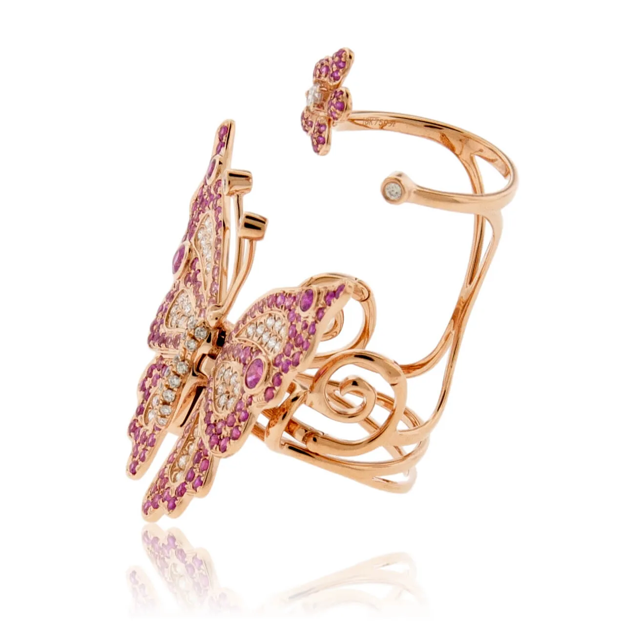 Moving Pink Sapphire Butterfly Two Knuckle Ring