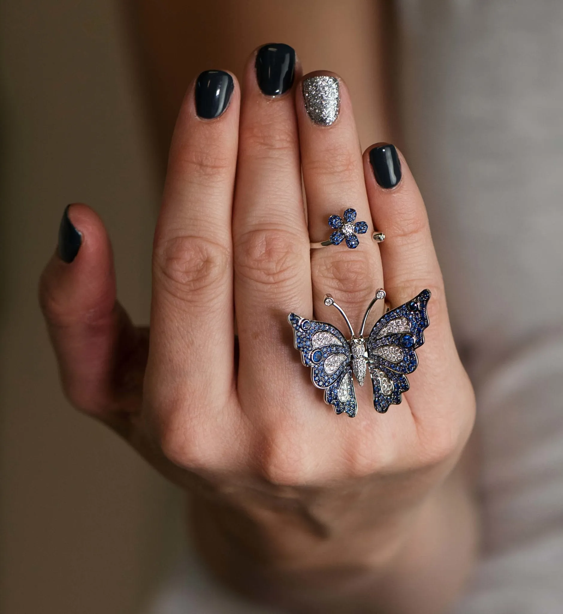 Moving Pink Sapphire Butterfly Two Knuckle Ring