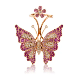 Moving Pink Sapphire Butterfly Two Knuckle Ring