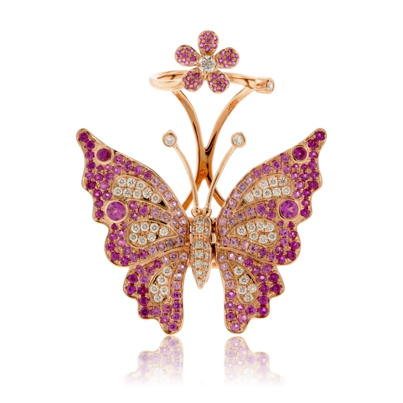 Moving Pink Sapphire Butterfly Two Knuckle Ring