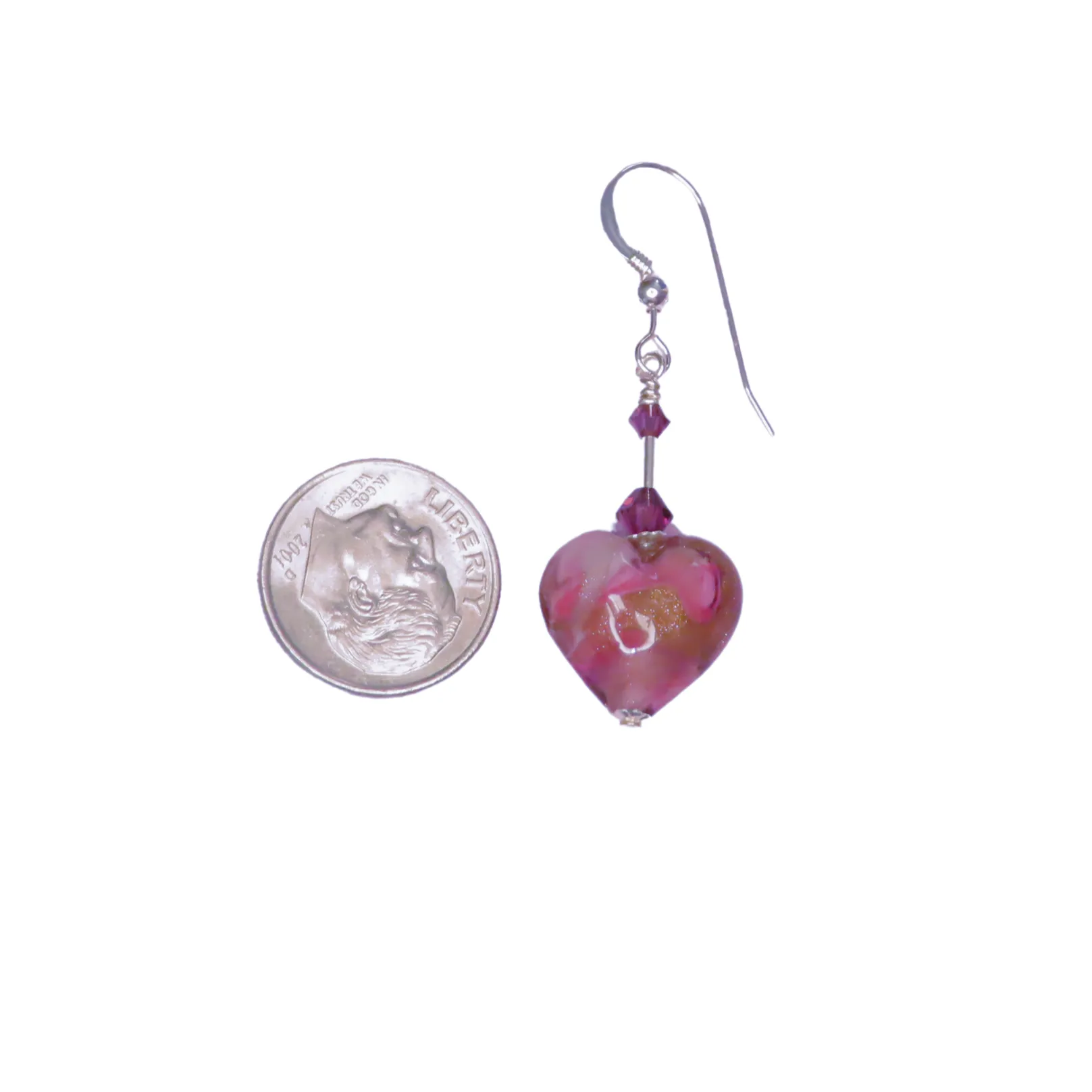 Murano Glass Pink Swirl Heart Sterling Silver Earrings