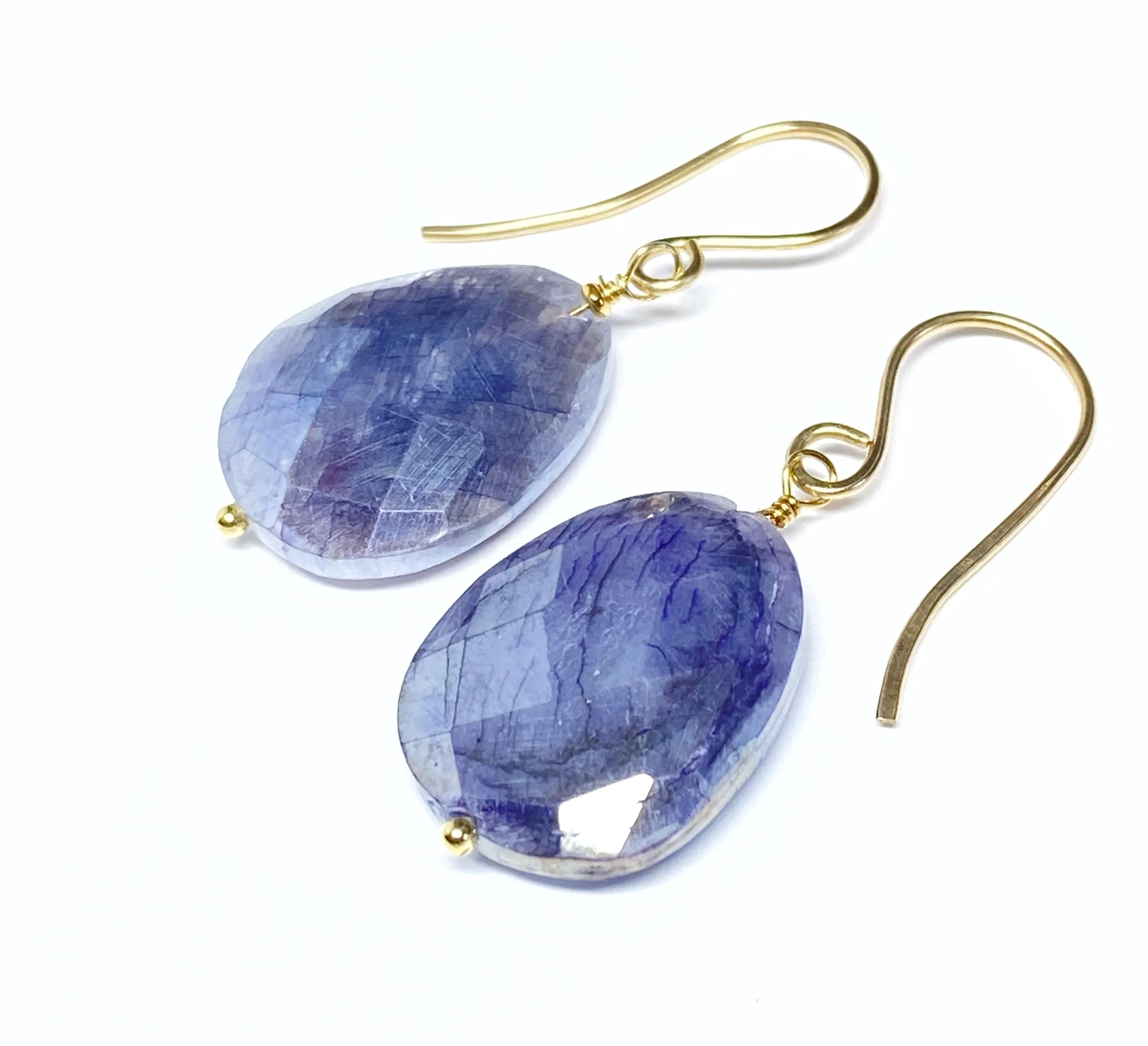 Mystic Blue Sapphire Slice Earrings Gold Fill