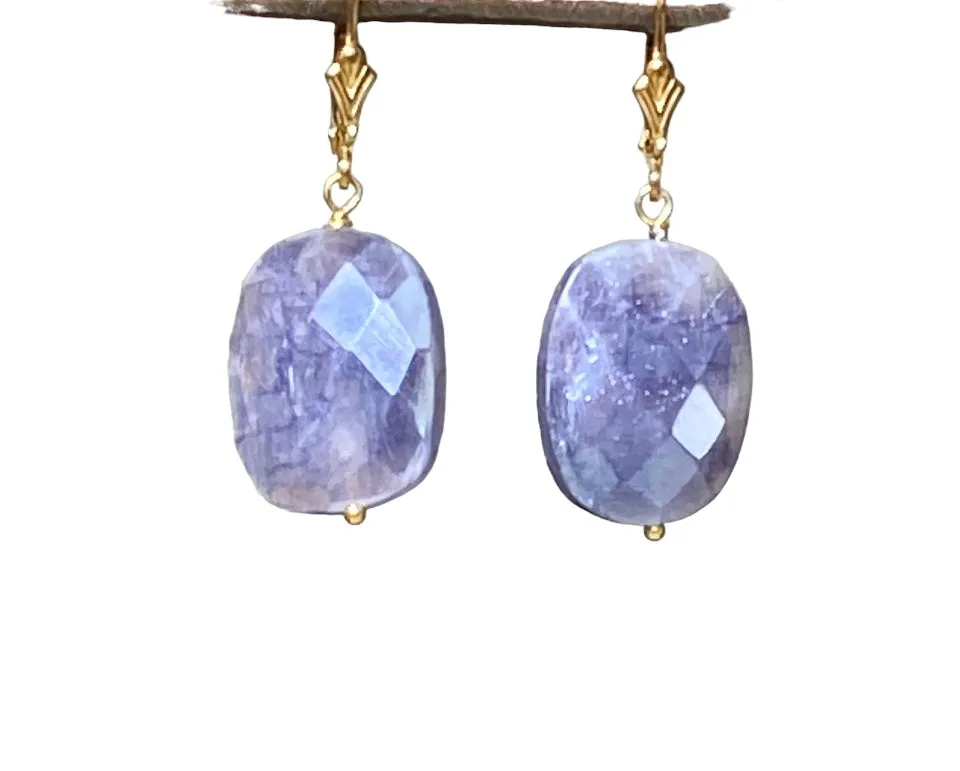 Mystic Blue Sapphire Slice Earrings Gold Fill