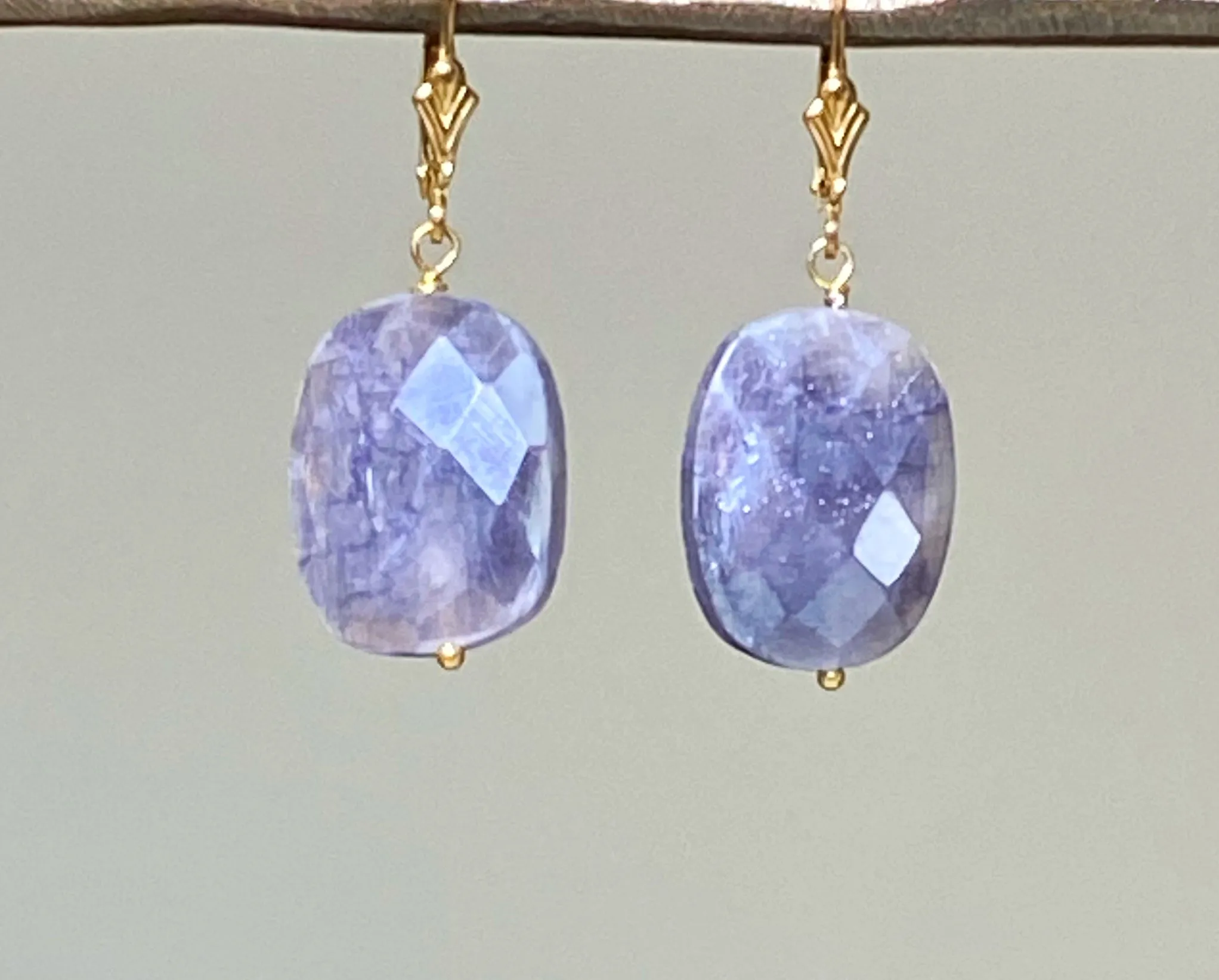 Mystic Blue Sapphire Slice Earrings Gold Fill