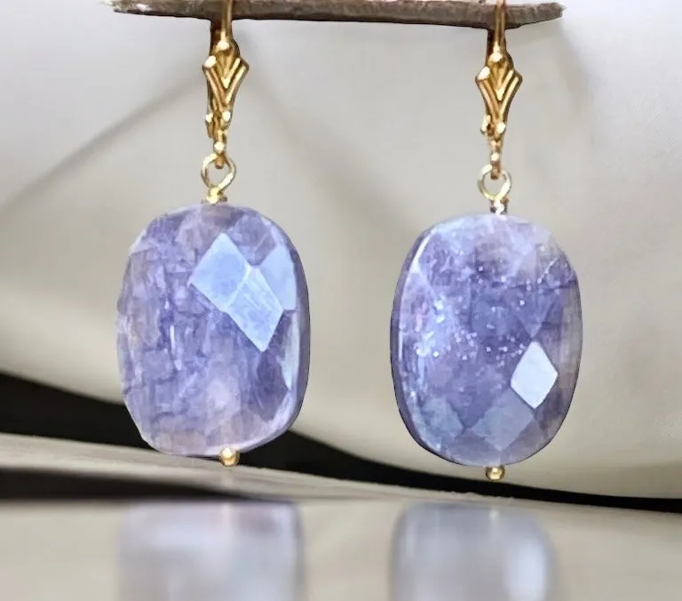 Mystic Blue Sapphire Slice Earrings Gold Fill