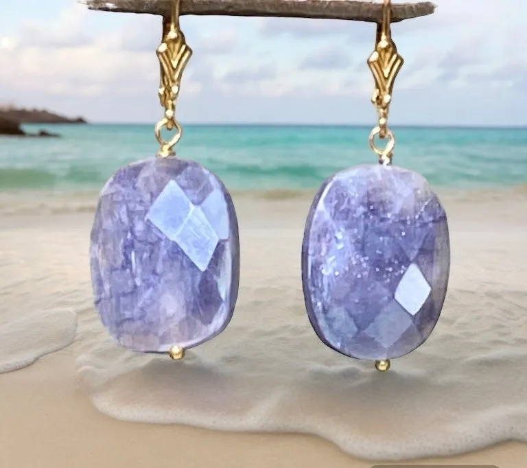 Mystic Blue Sapphire Slice Earrings Gold Fill