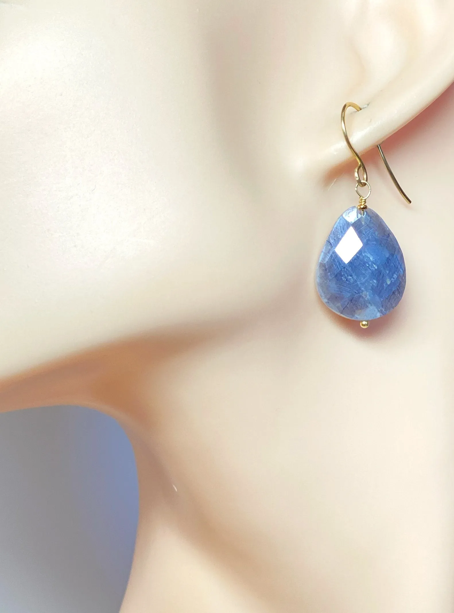 Mystic Blue Sapphire Slice Earrings Gold Fill