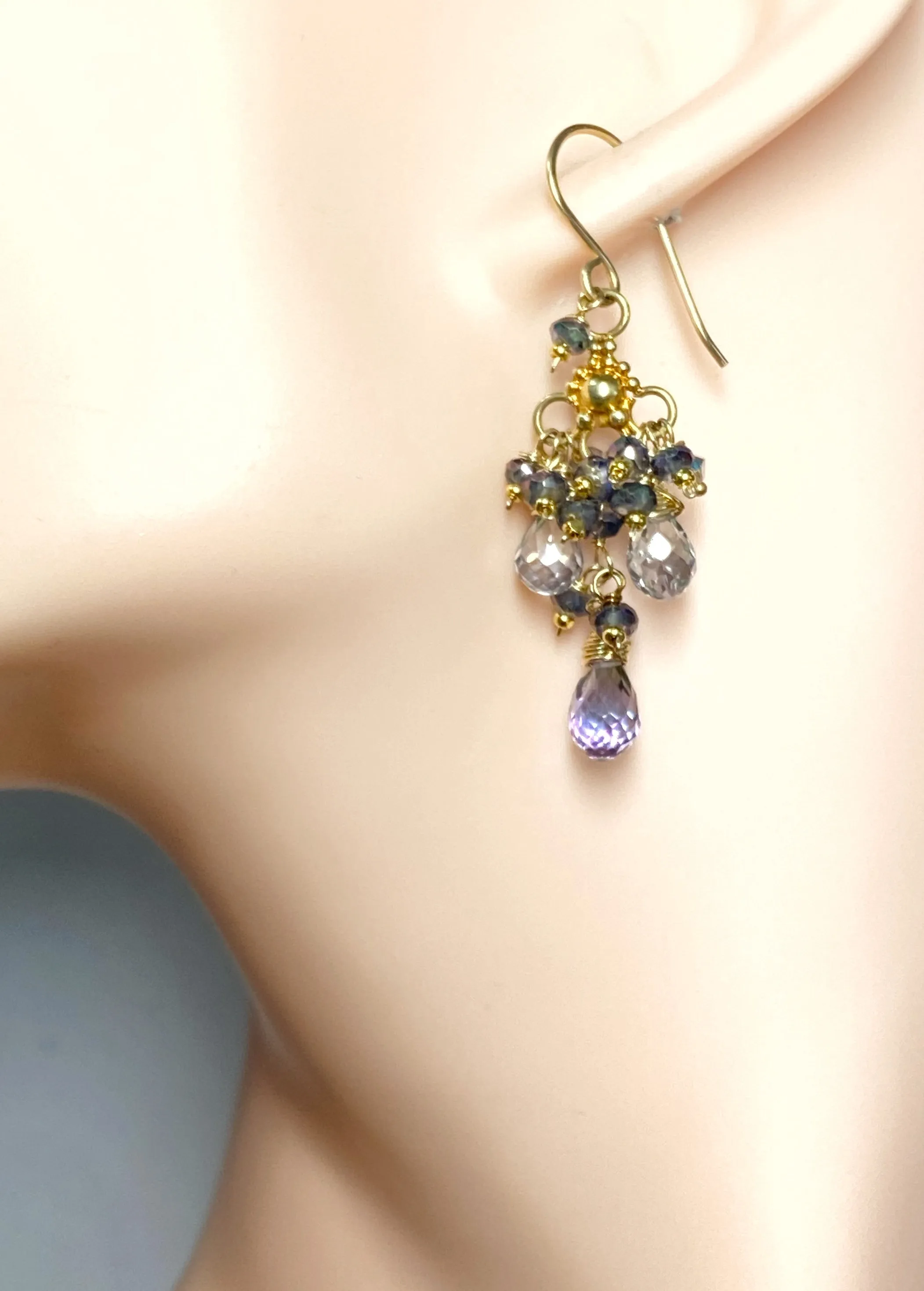 Mystic Topaz Statement Chandelier Earrings Gold
