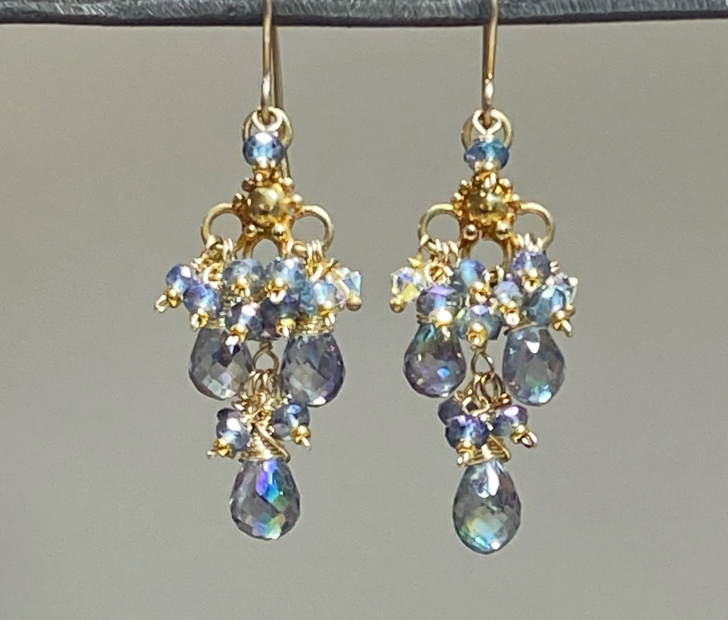 Mystic Topaz Statement Chandelier Earrings Gold