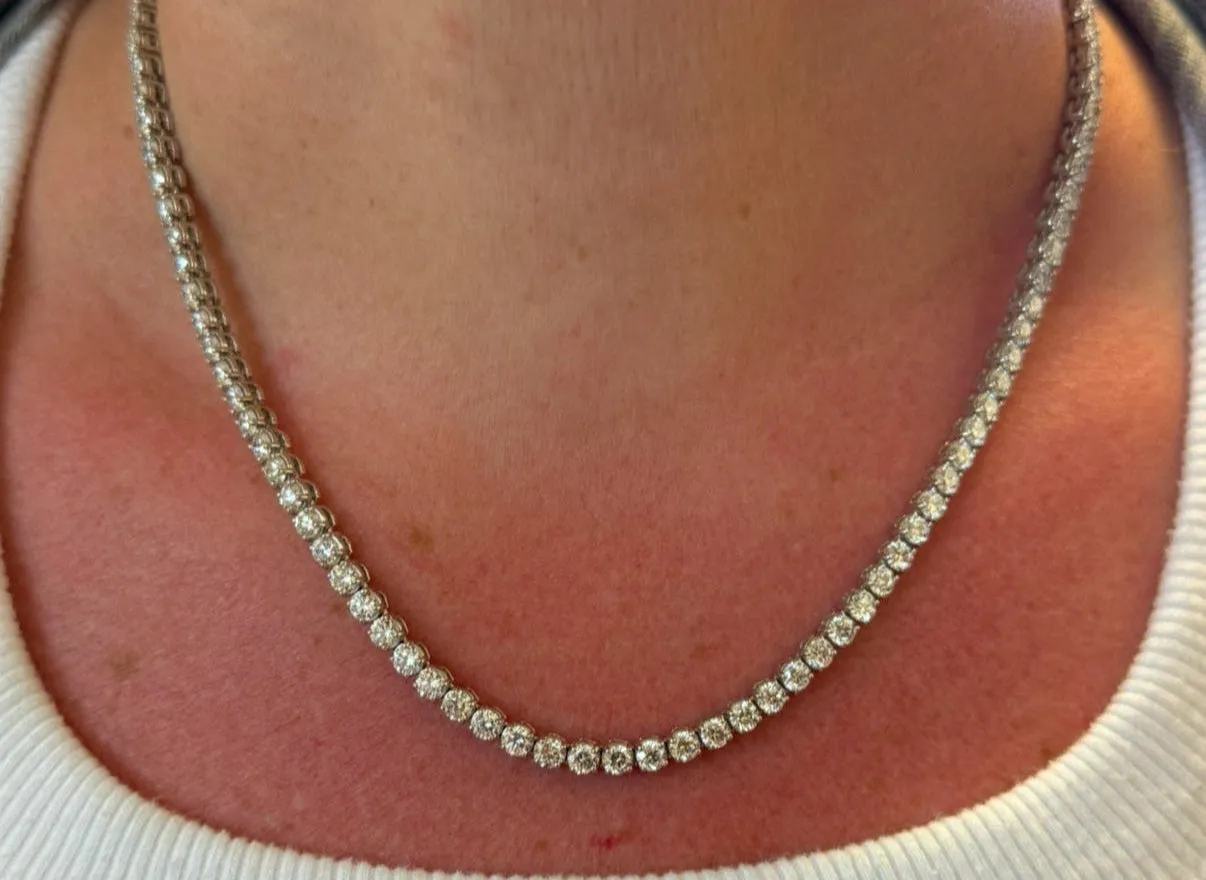Necklace 18kt Gold Tennis Round Diamonds 15.06cts