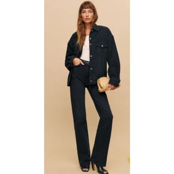 NWT Reformation Margot high rise flare in washed black, $168