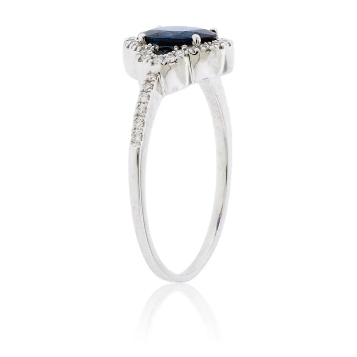 Oval Blue Sapphire & Diamond Halo Ring