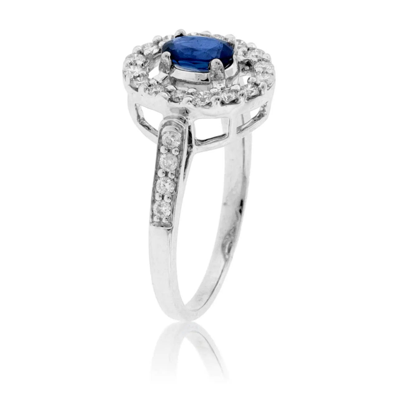 Oval Blue Sapphire & Diamond Halo Ring