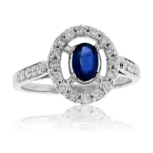 Oval Blue Sapphire & Diamond Halo Ring