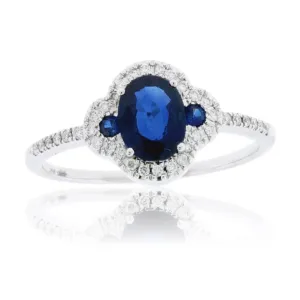 Oval Blue Sapphire & Diamond Halo Ring