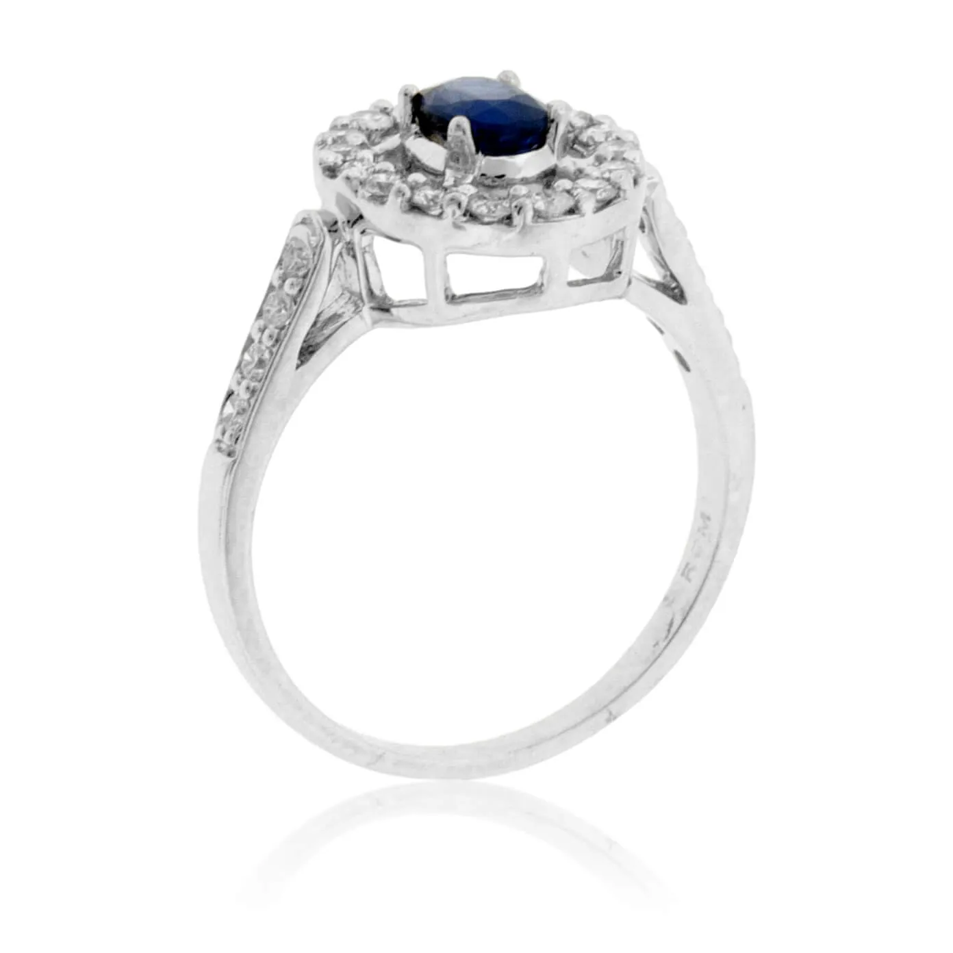 Oval Blue Sapphire & Diamond Halo Ring