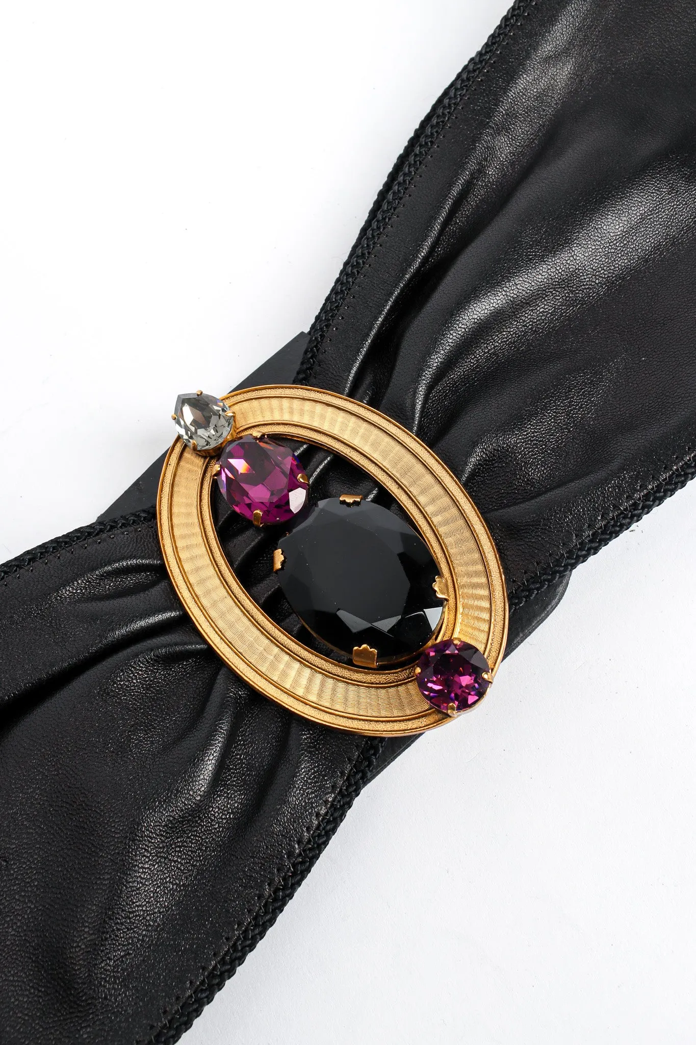 Oval Crystal Leather Sash Belt