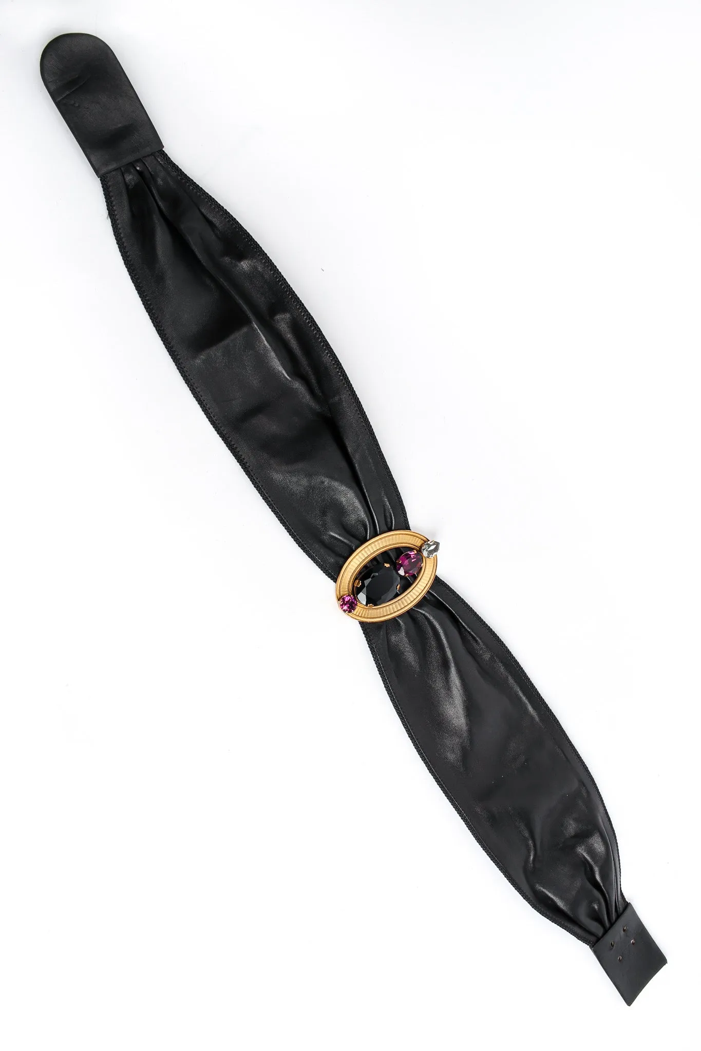 Oval Crystal Leather Sash Belt