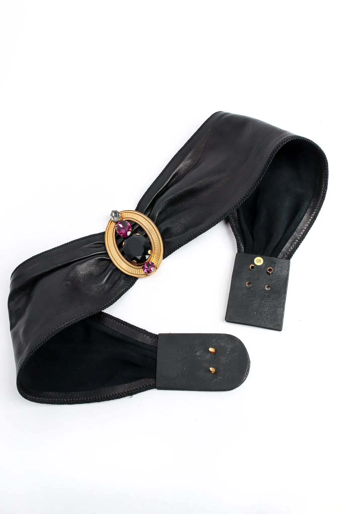 Oval Crystal Leather Sash Belt