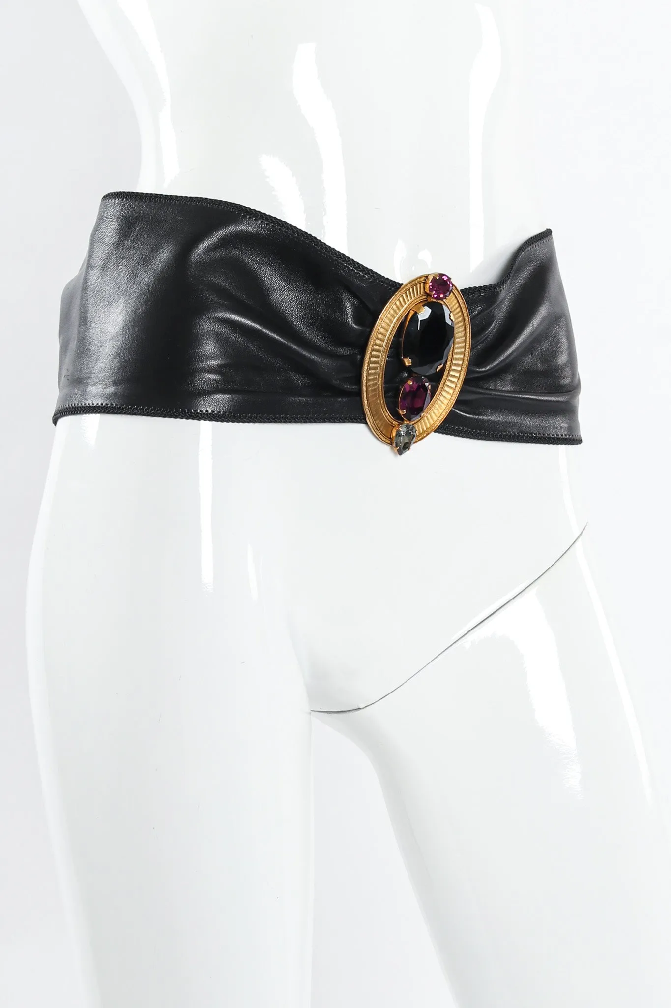 Oval Crystal Leather Sash Belt