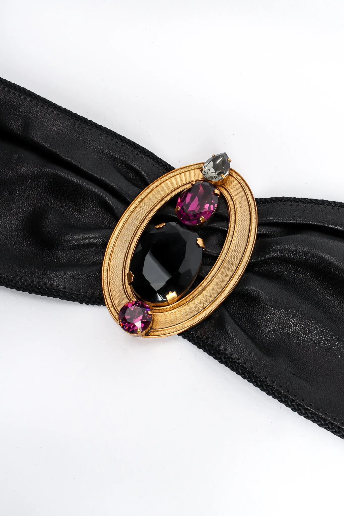 Oval Crystal Leather Sash Belt