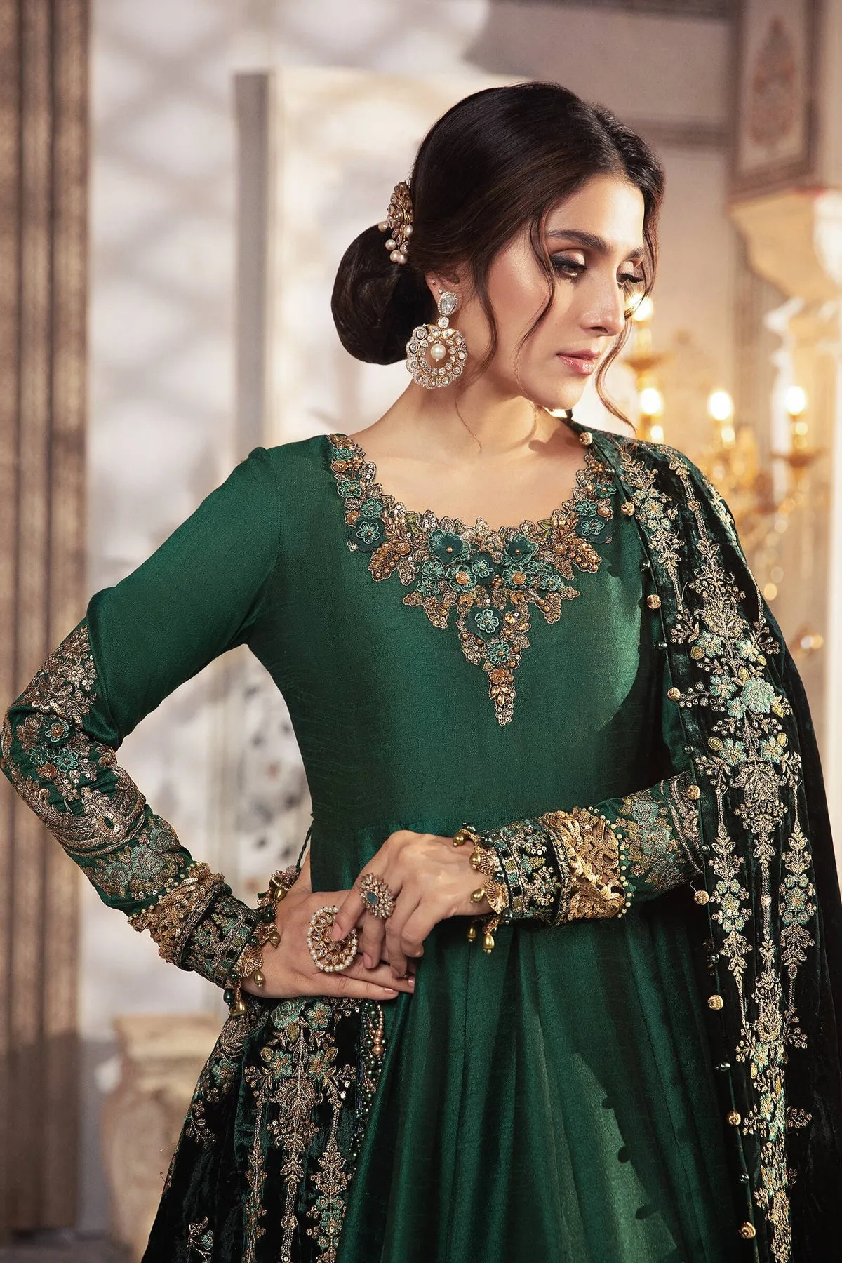 Pakistani Wedding Dress Long Frock With Velvet Shawl