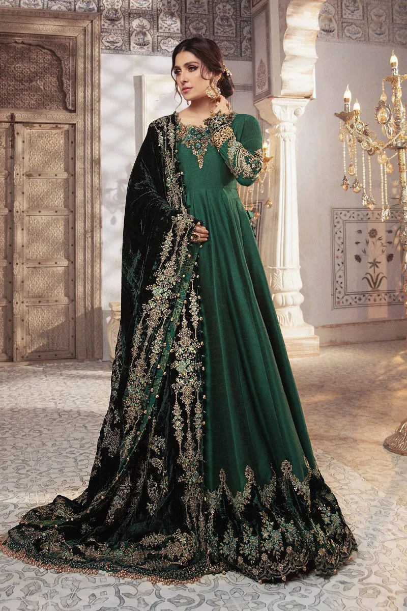 Pakistani Wedding Dress Long Frock With Velvet Shawl