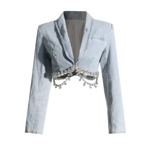 Personality Diamond Embedded Denim Suit
