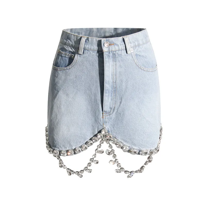 Personality Diamond Embedded Denim Suit