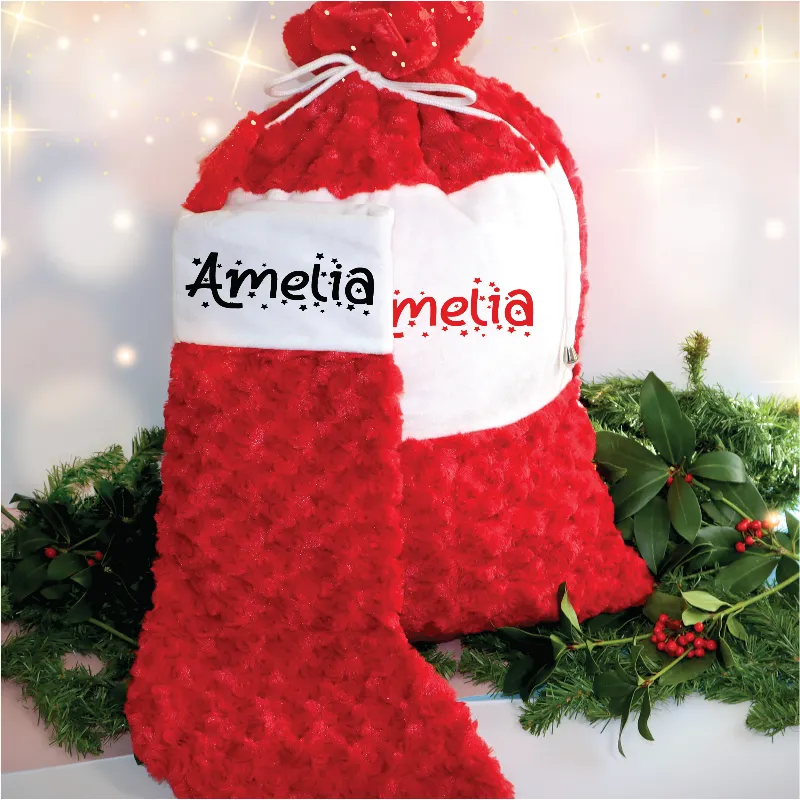 Personalized Luxury Christmas Stocking and Santa Sack in Red