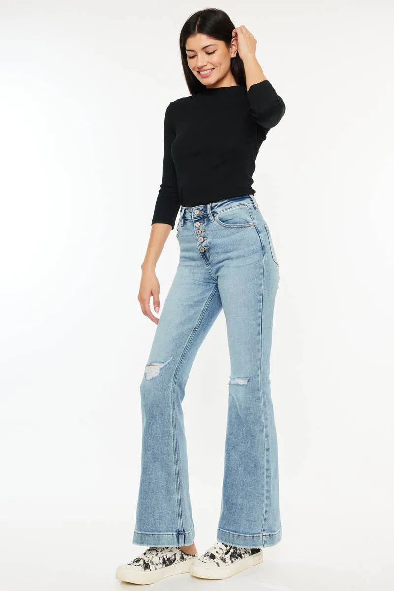 Petite Distressed Flare Jeans by Kan Can