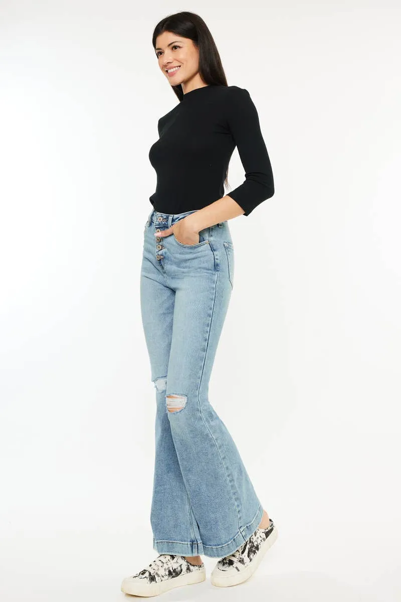 Petite Distressed Flare Jeans by Kan Can