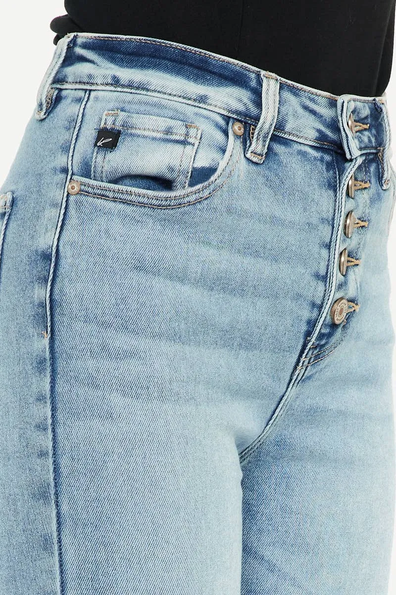 Petite Distressed Flare Jeans by Kan Can