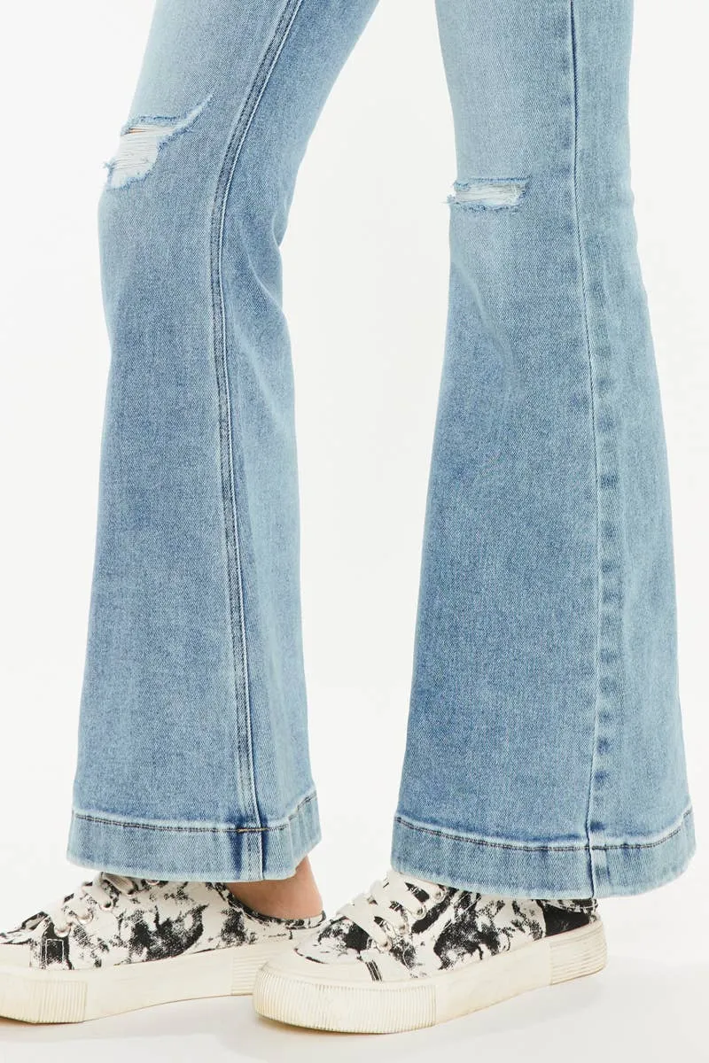 Petite Distressed Flare Jeans by Kan Can