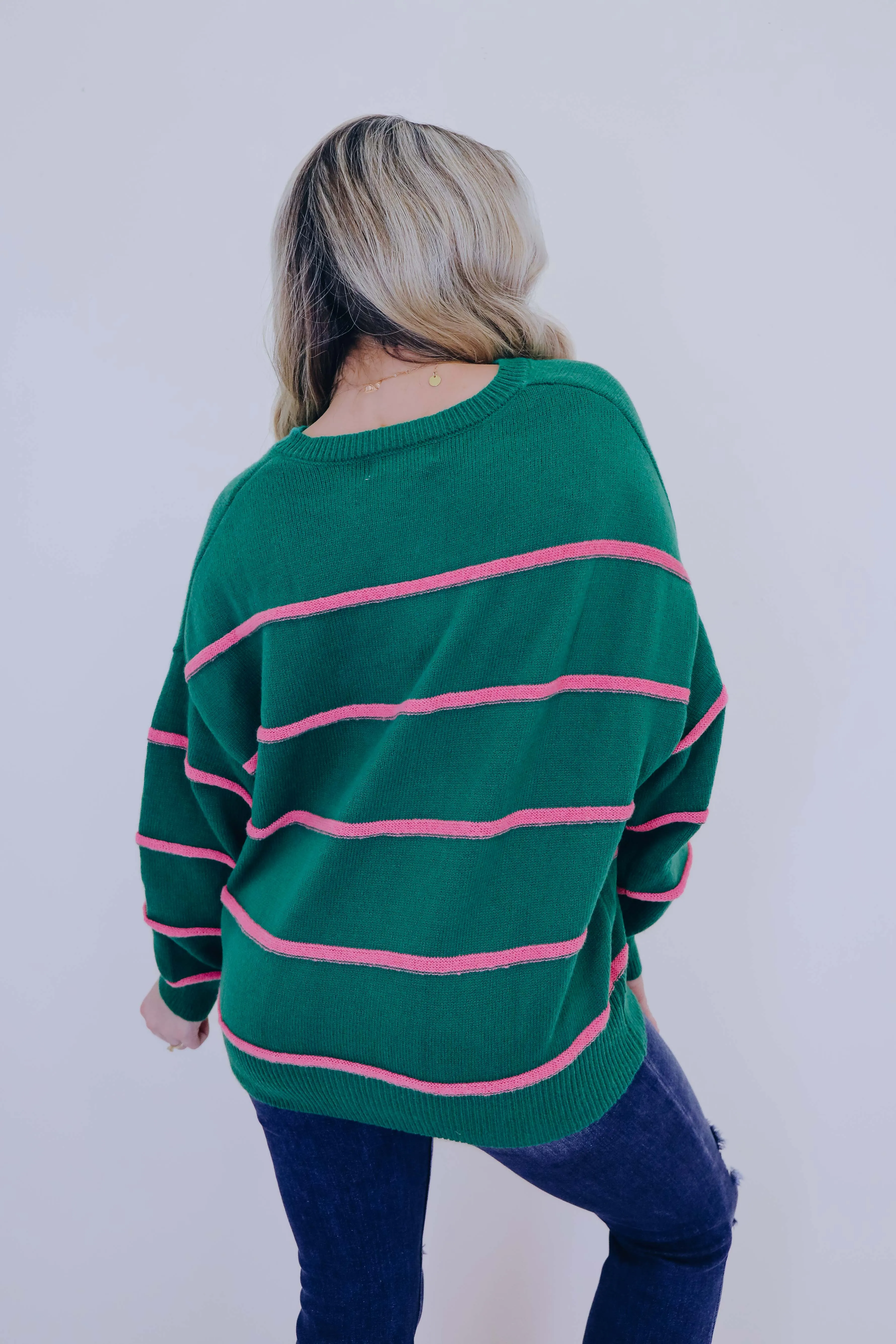 Pop Of Pink Striped Sweater