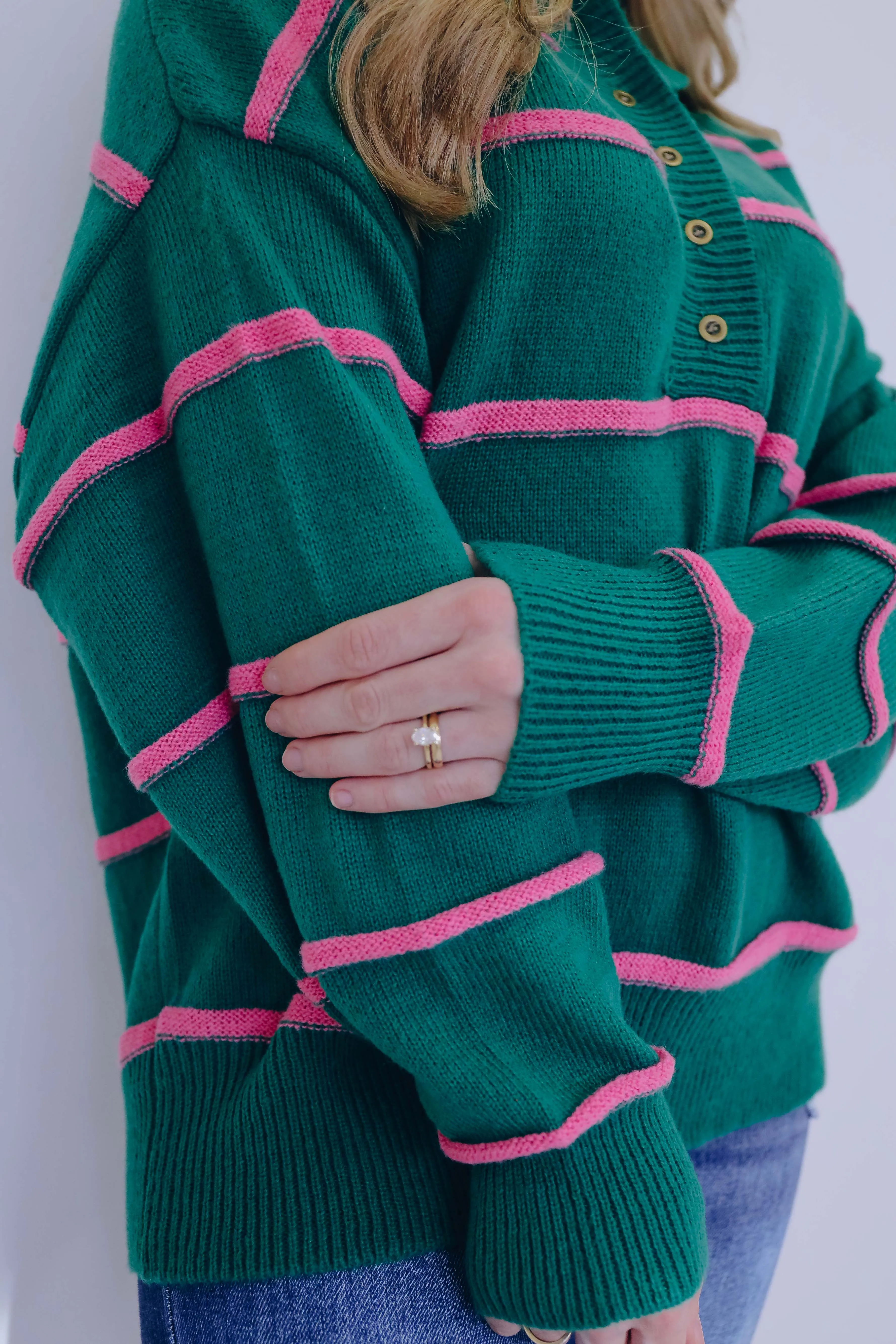 Pop Of Pink Striped Sweater