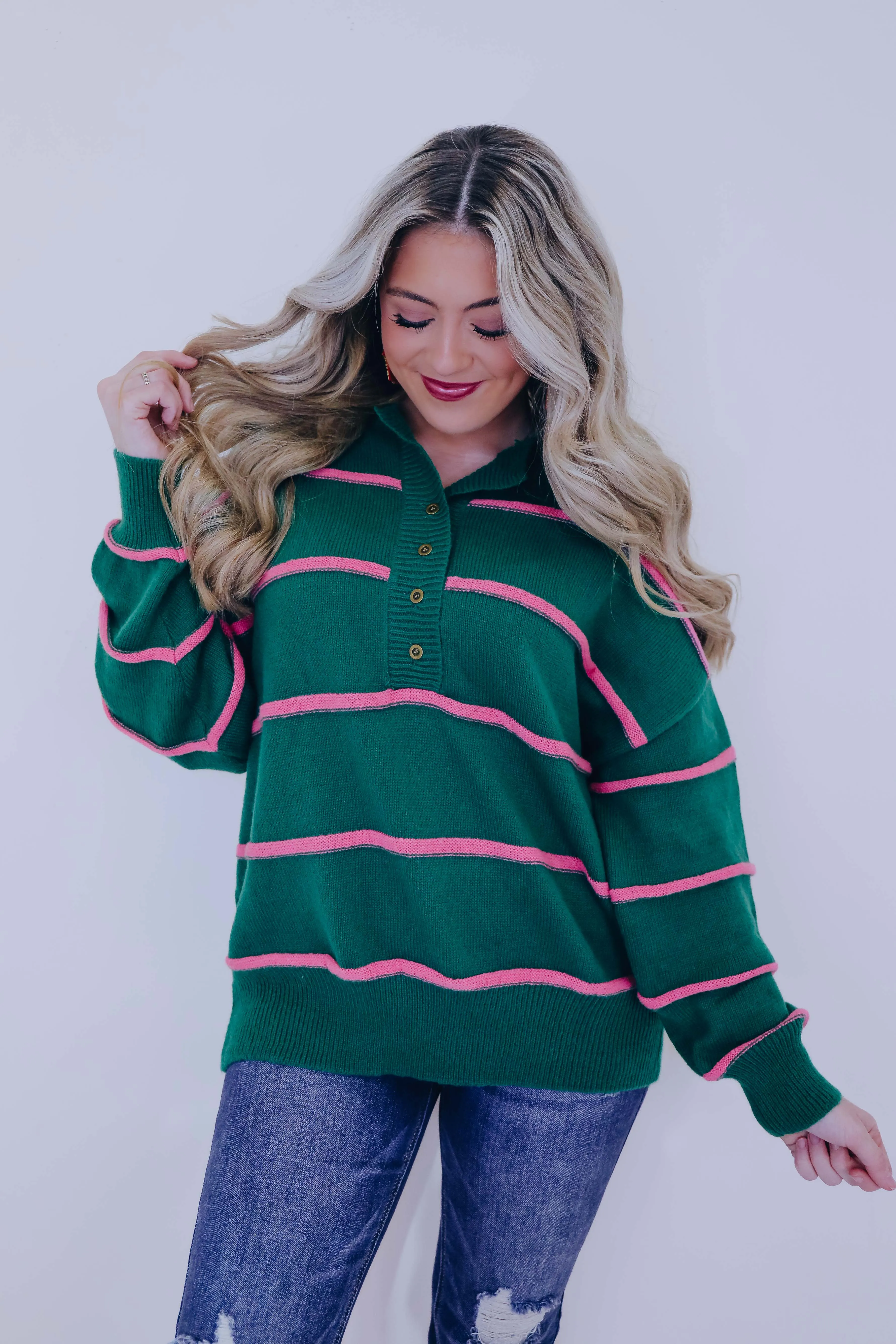 Pop Of Pink Striped Sweater