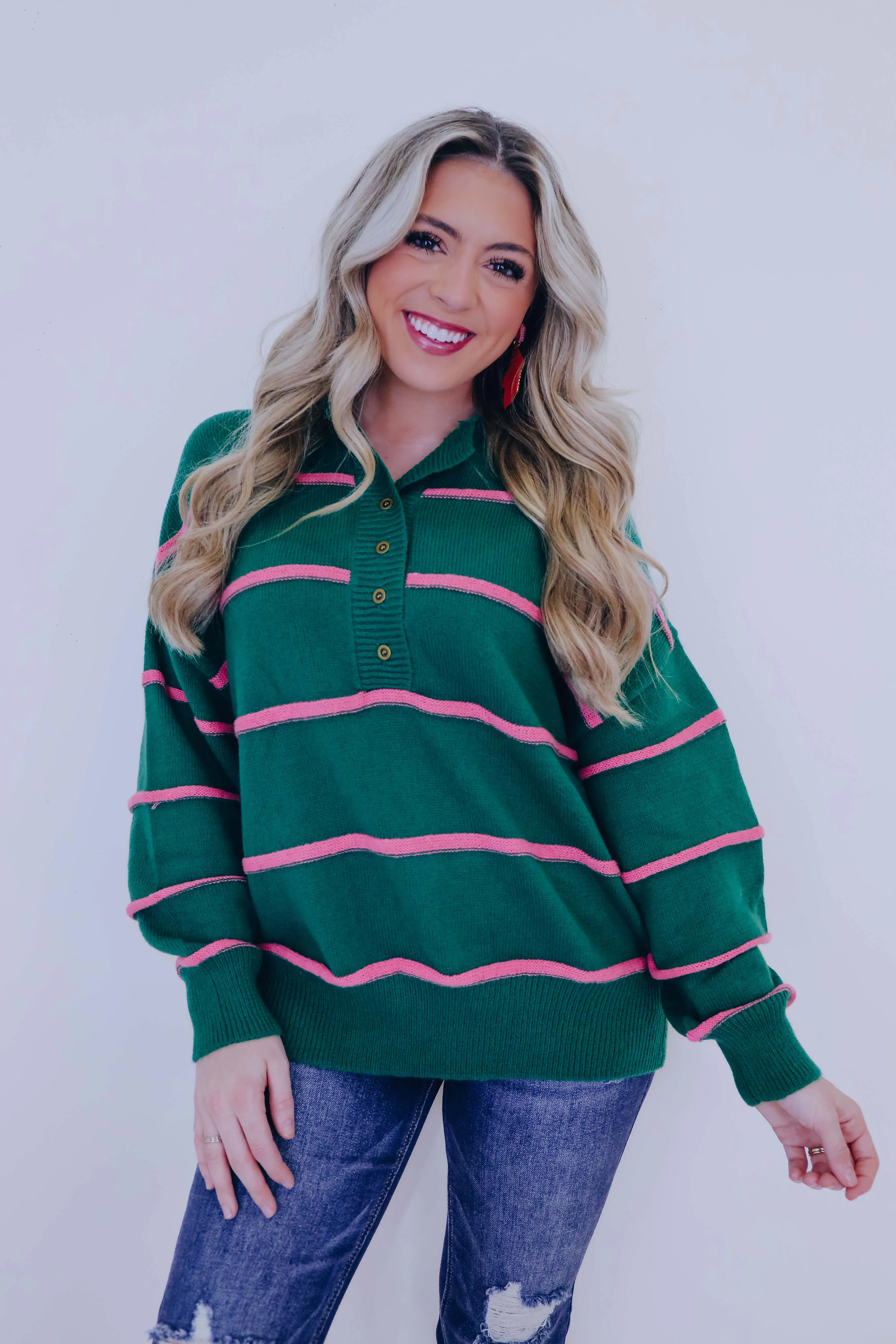 Pop Of Pink Striped Sweater