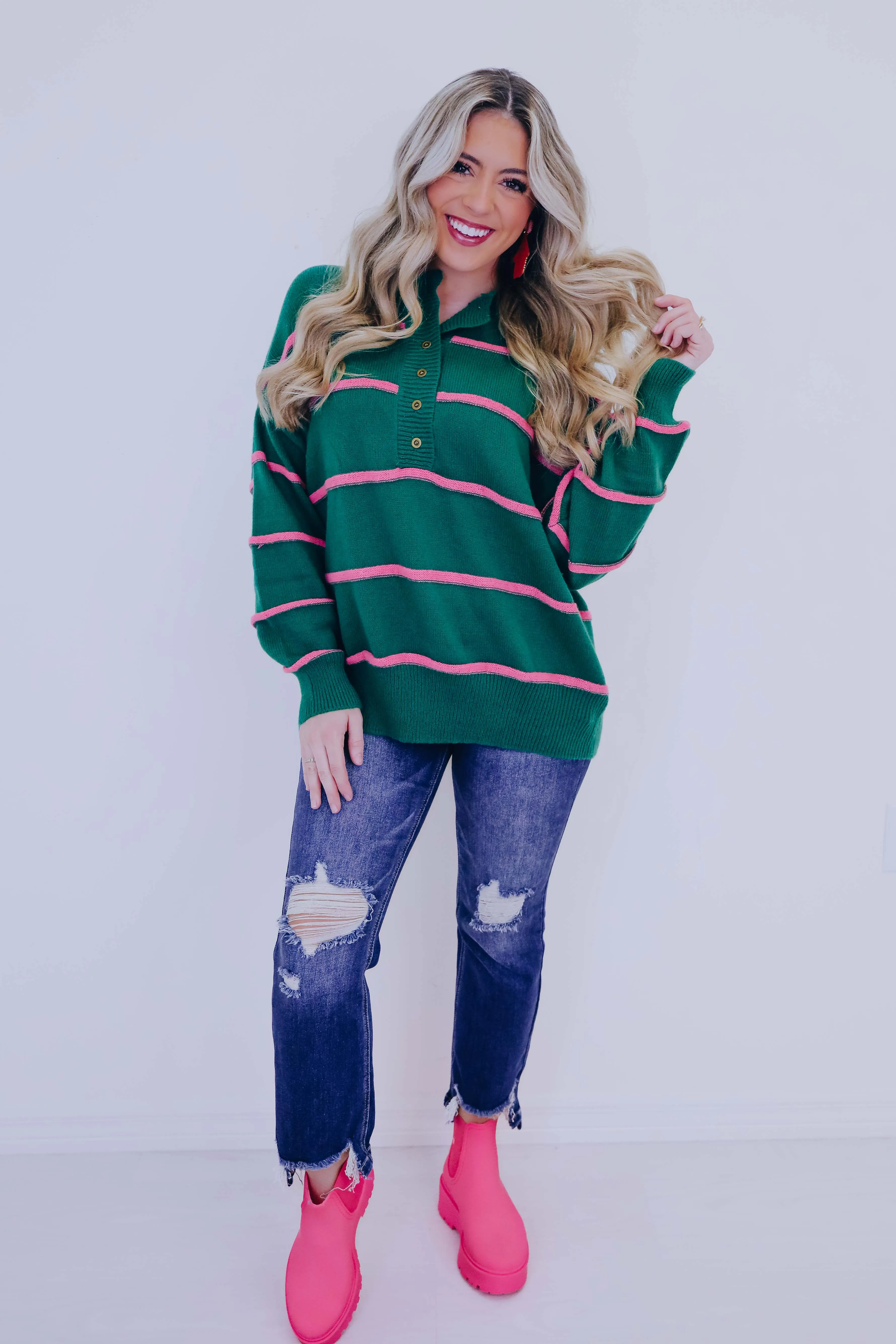 Pop Of Pink Striped Sweater