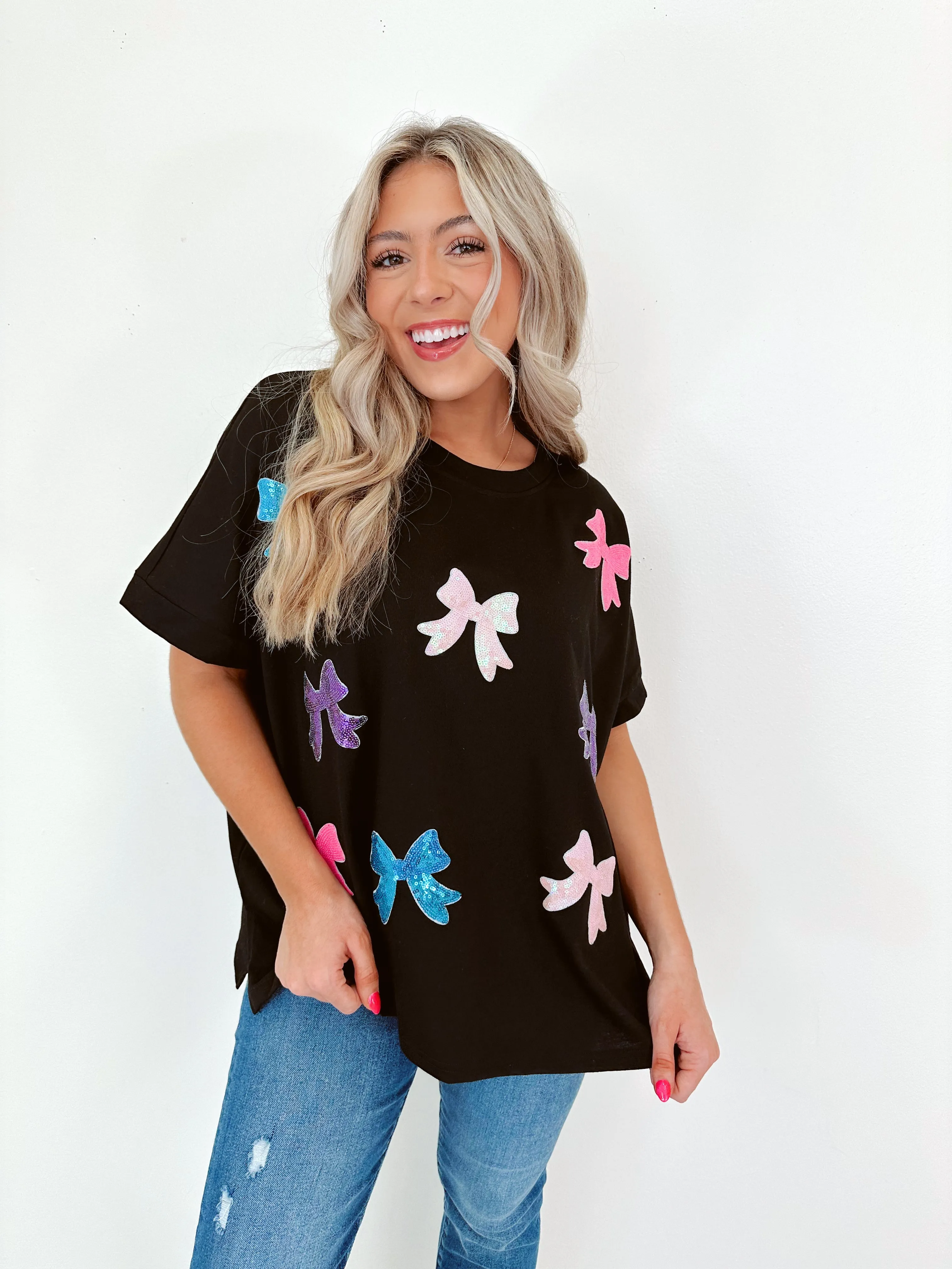Prismatic Sequin Bow Patch Top - 3 Colors