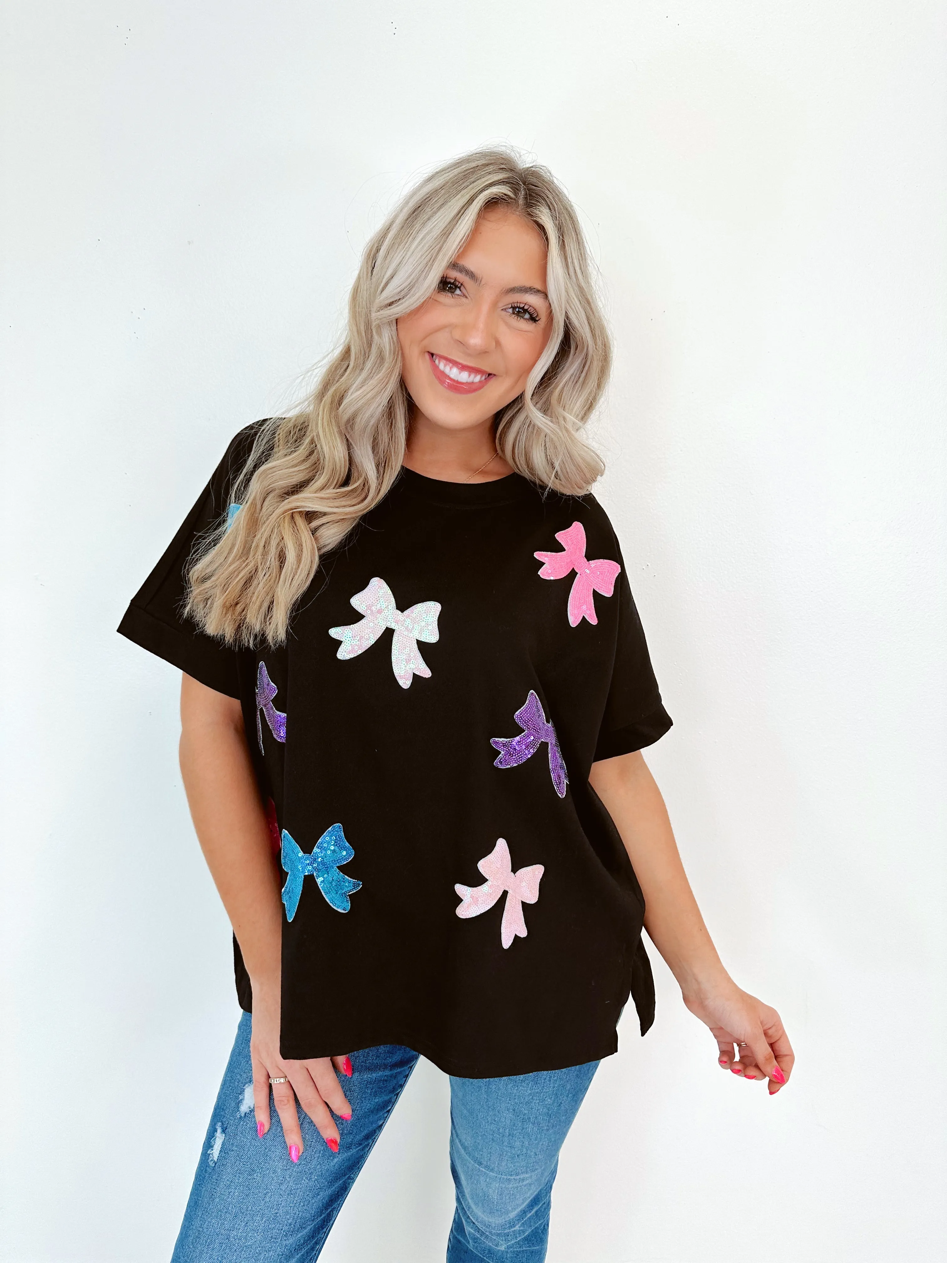 Prismatic Sequin Bow Patch Top - 3 Colors