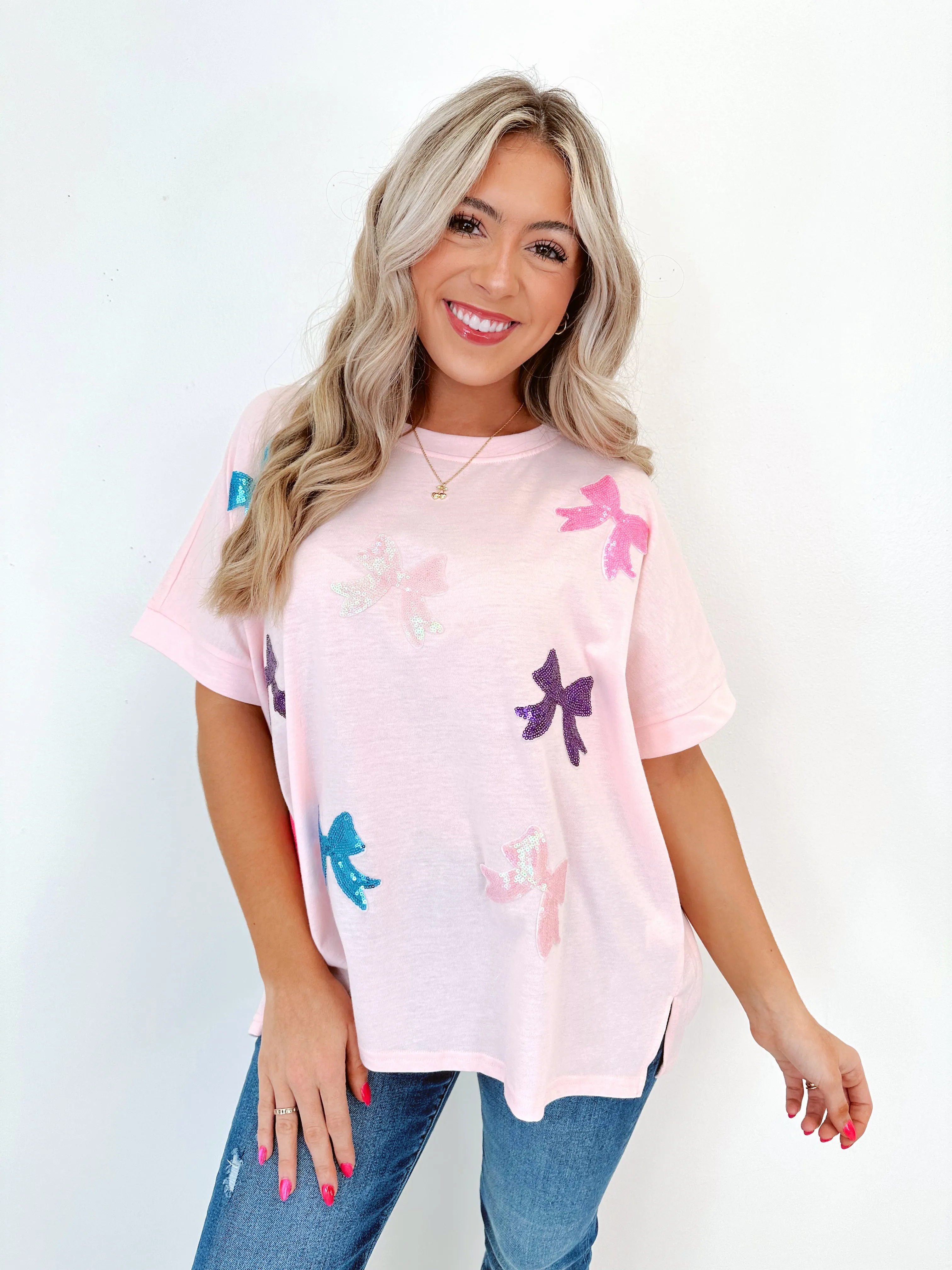 Prismatic Sequin Bow Patch Top - 3 Colors