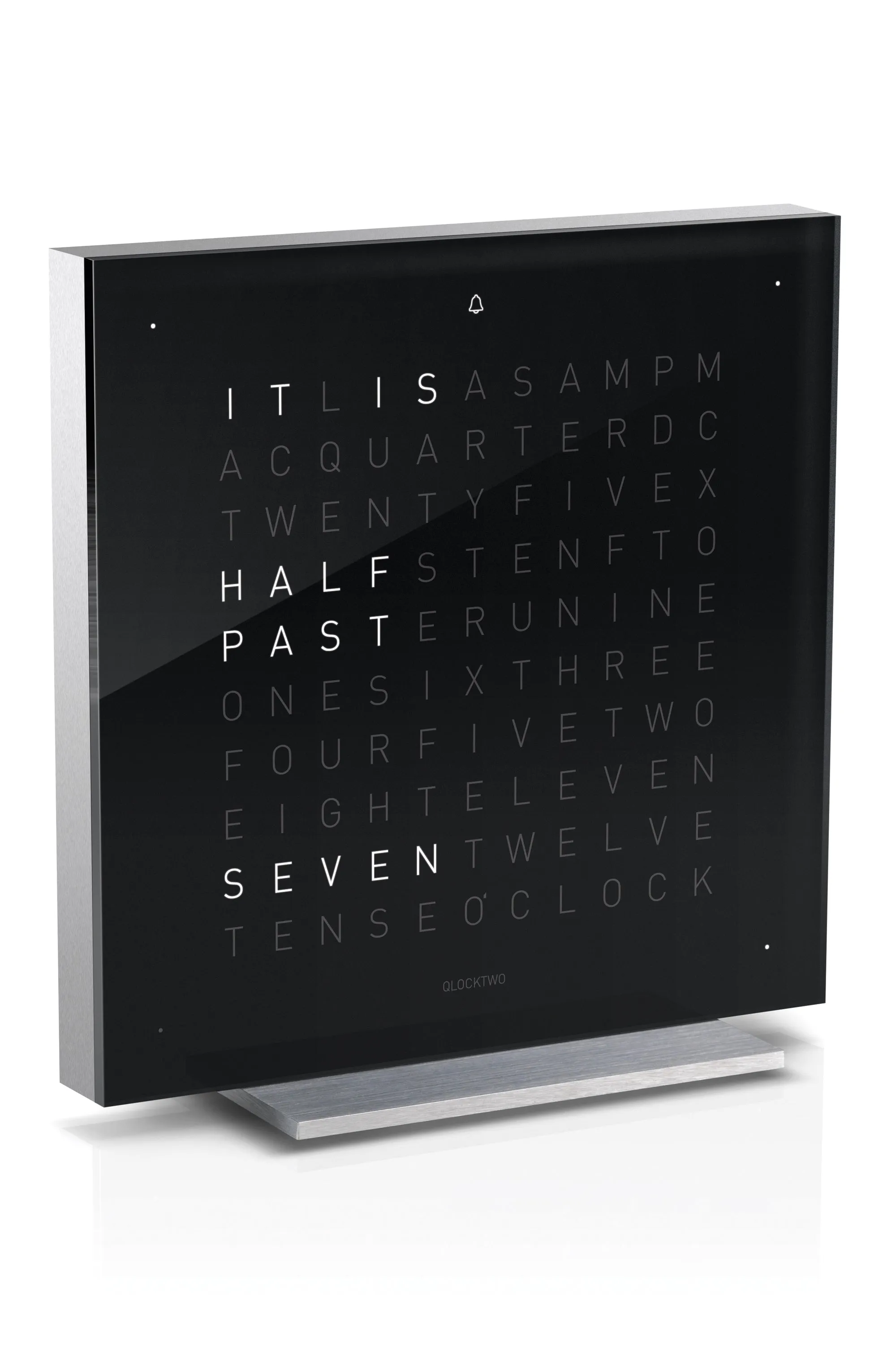 QLOCKTWO TOUCH Aluminium Desk Clock with BLACK ICE TEA Acrylic Faceplate