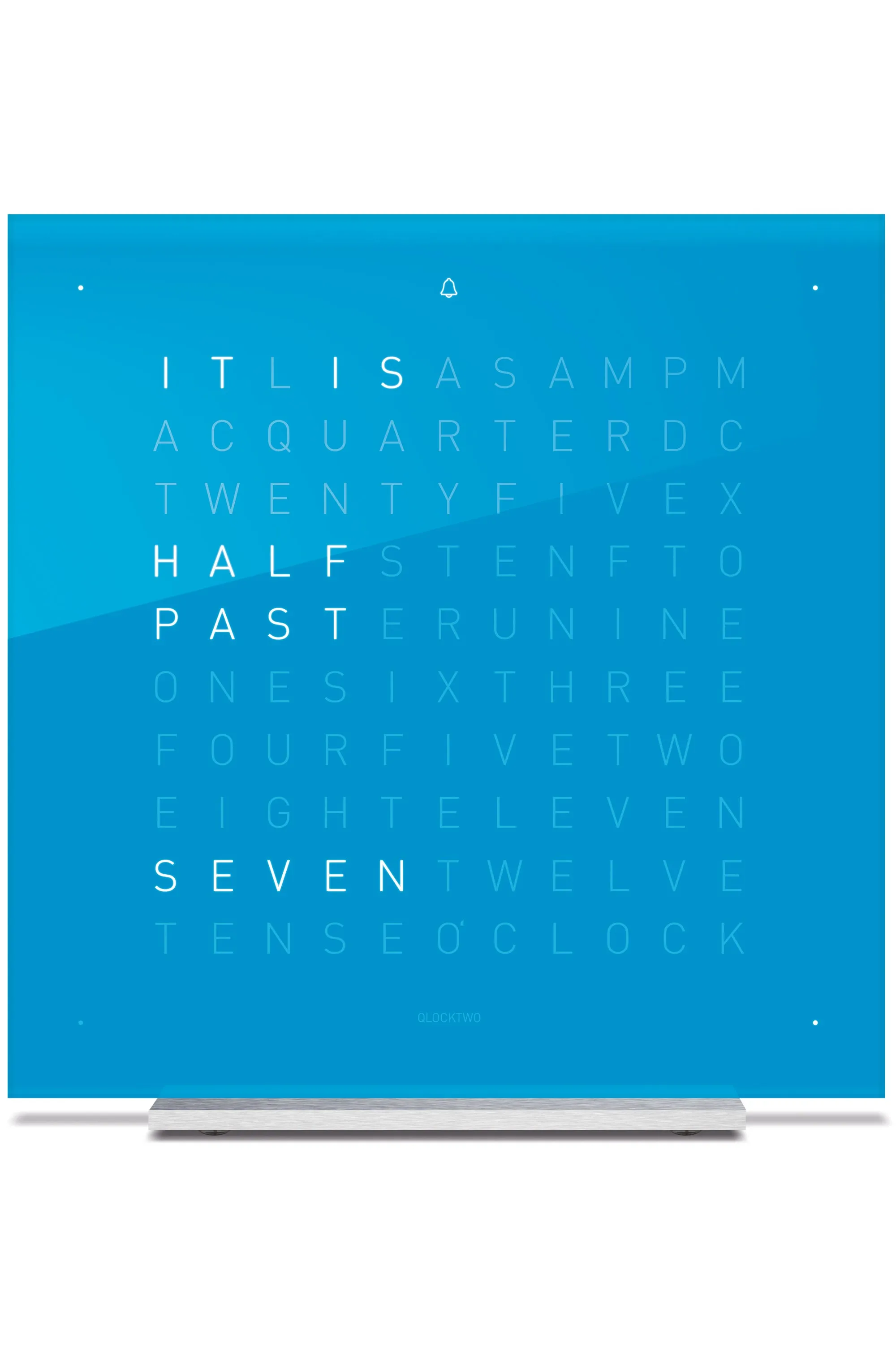 QLOCKTWO TOUCH Aluminium Desk Clock with BLUE CANDY Acrylic Faceplate