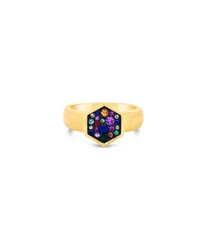 Rainbow Hexagon Wide Ring