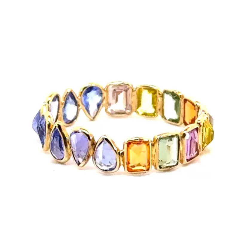 Rainbow Sapphire Tanzanite Eternity Ring In 14K