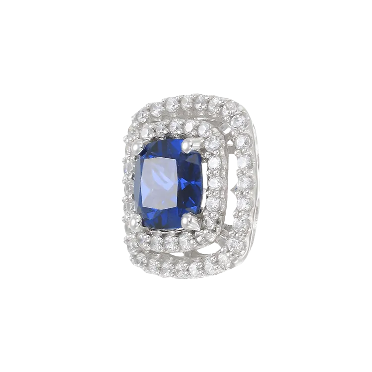 Raised Double Halo Blue Sapphire Pendant