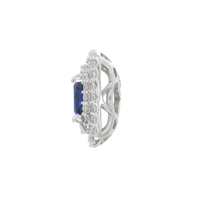 Raised Double Halo Blue Sapphire Pendant