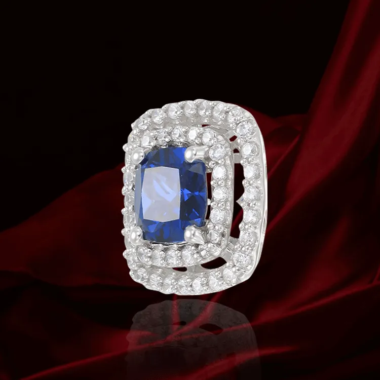 Raised Double Halo Blue Sapphire Pendant